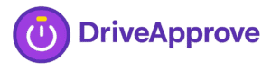 DriveApprove logo featuring a glowing purple power icon and text on a dark background.